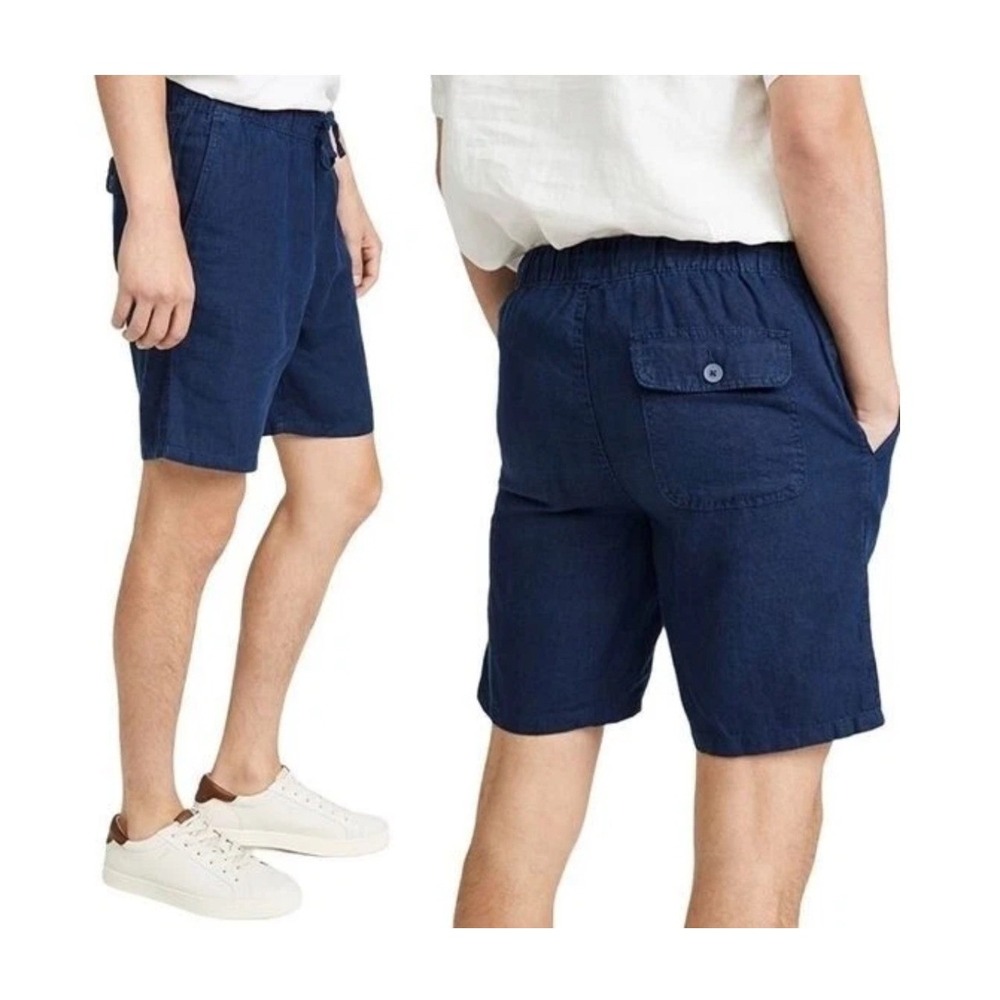 Onia Noah Mens Navy Blue 100% Linen Cargo 10" Shorts Elastic Waist Size XL - Picture 2 of 8
